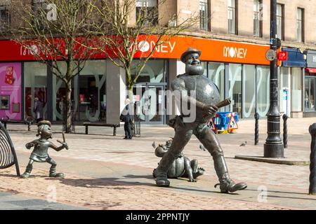 Statue von verzweifeltem Dan von Künstlern aus Angus, Tony und Susie Morrow, im Stadtzentrum von Dundee Stockfoto