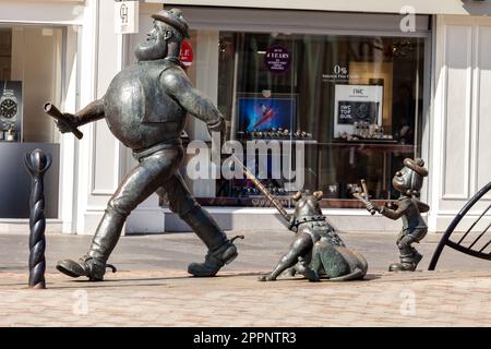 Statue von verzweifeltem Dan von Künstlern aus Angus, Tony und Susie Morrow, im Stadtzentrum von Dundee Stockfoto