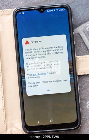 Schwere Warnung Testnachricht der britischen Regierung gesendet 24 04 23 Stockfoto