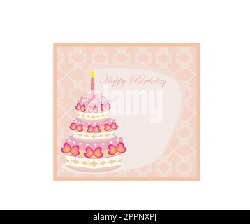 Happy Birthday Card mit Geburtstagstorte Stock Vektor