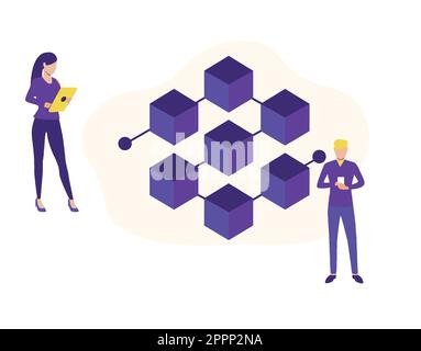 Flachdesign-Konzept Blockchain und Kryptowährungsvektor Stock Vektor