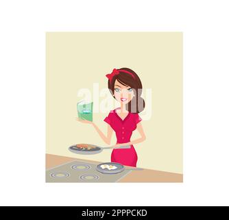 Schöne Hausfrau Kochen Stock Vektor