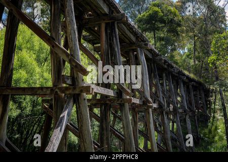 Bogy Creek Trestle Bridge auf dem High Country Rail Trail (früher Wodonga to Cudgewa Railway), Victoria, Australien Stockfoto