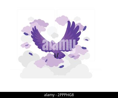 Lilafarbenes flaches Design mit fliegendem Vogel Stock Vektor