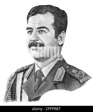 Saddam Hussein (1937-2006) Porträt von 25 Dinar Irak-Banknote Stockfoto