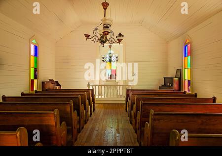 Die Montpelier Methodist Church wird im Baldwin County Bicentennial Park, 22. April 2023, in Stockton, Alabama, abgebildet. Die Kirche wurde 1895 erbaut. Stockfoto