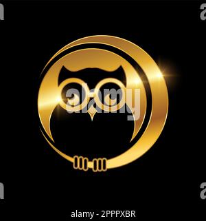 Logo-Schild Mit Goldenem Eule-Symbol Stock Vektor