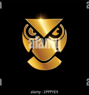 Logo-Schild Mit Goldenem Eule-Symbol Stock Vektor