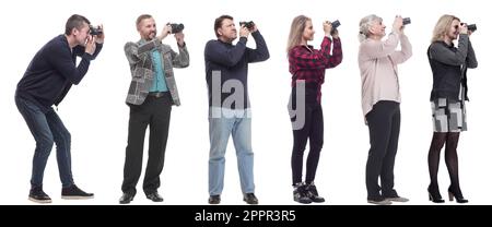 Collage der Gruppe von Fotografen im Profil isoliert Stockfoto