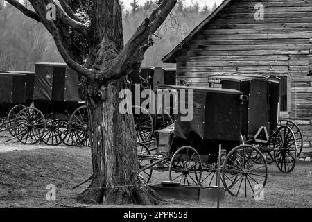 Treffen von Amish-Männern auf einem Bauernhof in einer Amish-Gemeinde in Zentral-Michigan, USA [Keine Veröffentlichung von Grundstücken; nur redaktionelle Lizenzierung] Stockfoto