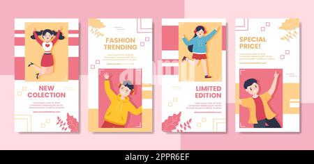 Stylische Mode Vorlage Für Geschichten In Sozialen Medien Flache Cartoon-Hintergrunddarstellung Stock Vektor