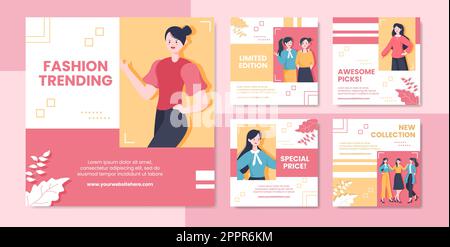 Stilvolle Mode Social Media Post Vorlage Flache Cartoon Hintergrund Vektor Illustration Stock Vektor