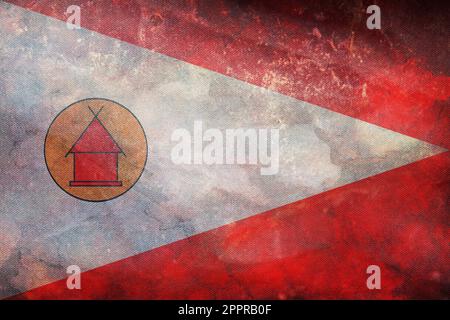 Retro-Flagge der madagassischen Völker Merina mit Grunge-Konsistenz. Flagge, die ethnische Gruppe oder Kultur, regionale Behörden repräsentiert. Kein Fahnenmast. Ebene Stockfoto