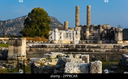 Blick auf den Tempel in der antiken Stadt Letoon. Türkei Stockfoto