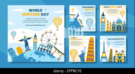 World Heritage Day Social Media Post Template Cartoon Hintergrund Vektor Illustration Stock Vektor
