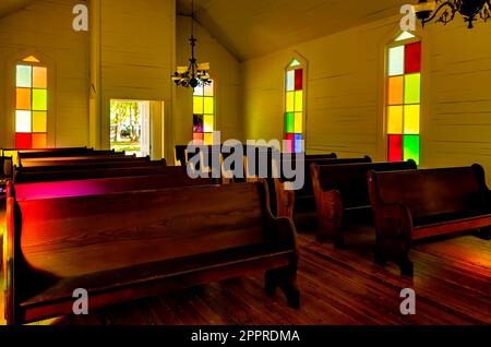 Die Montpelier Methodist Church wird im Baldwin County Bicentennial Park, 22. April 2023, in Stockton, Alabama, abgebildet. Die Kirche wurde 1895 erbaut. Stockfoto