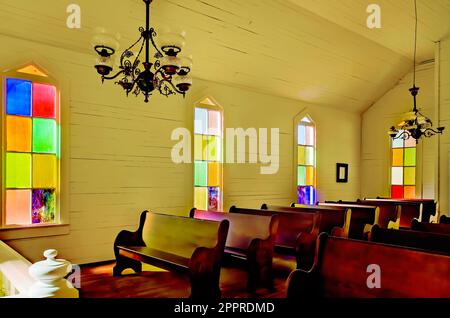 Die Montpelier Methodist Church wird im Baldwin County Bicentennial Park, 22. April 2023, in Stockton, Alabama, abgebildet. Die Kirche wurde 1895 erbaut. Stockfoto