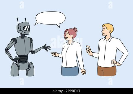 Leute, die mit Robotern reden Stock Vektor