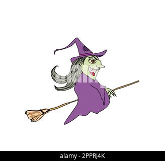 Hexe auf einem Besen fliegen Stock Vektor