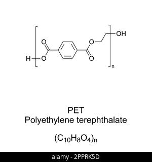 PET, Polyethylenterephthalat, chemische Formel und Struktur Stock Vektor