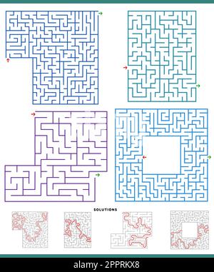 Maze Spiele Grafiken mit Lösungen gesetzt Stock Vektor