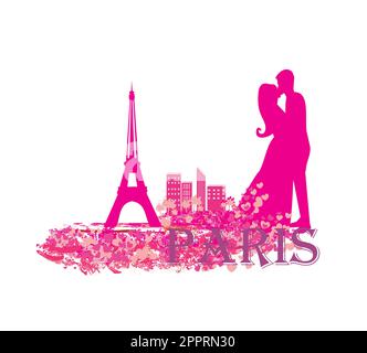 Romantisch zu zweit in Paris in der Nähe des Eiffelturms küssen Stock Vektor