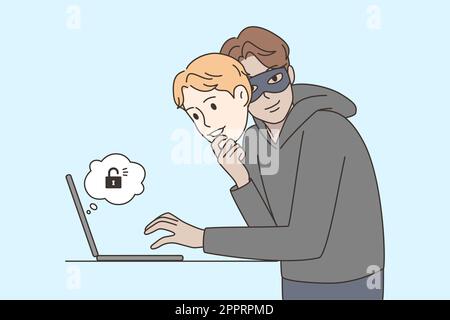 Betrüger-Hacker-Konten auf dem Computer Stock Vektor