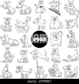 Zeichentrickhunde und Welpen stellen die Malseite ein Stock Vektor