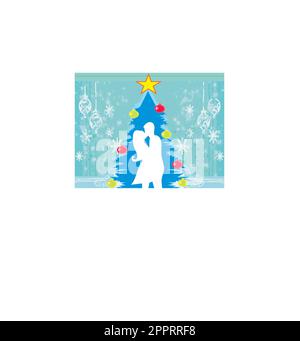 Paar küssen durch einen Weihnachtsbaum Stock Vektor