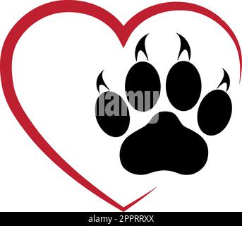 Herz und Katzenpfote, Katzen, Herz für Katzen, Tierarzt-Logo Stock Vektor