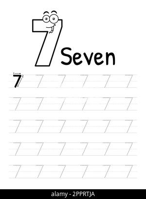 Buchinnenausstattung Für Kinder Mit Nummernverfolgung. Untergeordnete Elemente Schreiben Arbeitsblatt. Hochwertige Vektorelemente 7. Stock Vektor