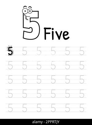 Buchinnenausstattung Für Kinder Mit Nummernverfolgung. Untergeordnete Elemente Schreiben Arbeitsblatt. Hochwertige Vektorelemente 5. Stock Vektor