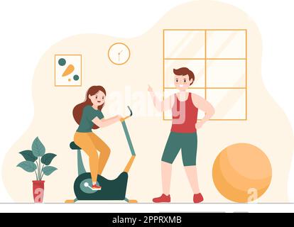 Persönliche Trainer oder Sportlehrer Handgezeichnete Cartoon Flat Illustration Template mit Working Helping Stretch, Fitness und korrekte Haltung Stock Vektor