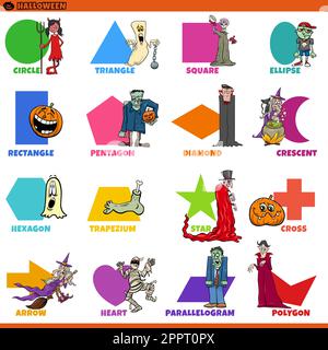 Grundlegende geometrische Formen mit Halloween-Zeichensatz Stock Vektor