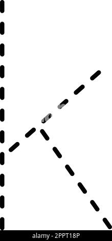 Nachverfolgung Kleinbuchstabe k Vorschreiben gepunktete Linie Element für Kinder im Kindergarten, Vorschule und Montessori-Schule Arbeitsblatt für Handschriftübungen. Stock Vektor