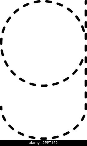 Nachverfolgung Kleinbuchstabe g Vorschreiben gepunktetes Linienelement für Kindergarten-, Vorschul- und Montessori-Schüler Arbeitsblatt für Handschriftübungen. Stock Vektor