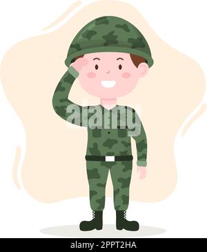 Military Army Force Template Handgezeichnete niedliche Cartoon flache Illustration mit Soldat, Waffe, Panzer oder schwerer Schutzausrüstung Stock Vektor