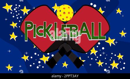 Pickleball. Wort mit Kinderschrift im Cartoon-Stil geschrieben. Stock Vektor