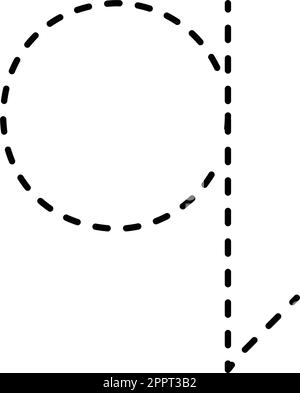 Nachverfolgung Kleinbuchstabe q Vorschreiben gepunktetes Linienelement für Kindergarten-, Vorschul- und Montessori-Schüler Arbeitsblatt für Handschriftübungen. Stock Vektor