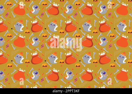 Halloween niedliches, nahtloses Geistermuster mit Buh Stock Vektor