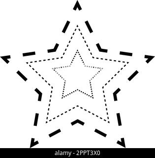 Sternförmiges Element für Vorschulkinder, Kindergärten und Montessori-Kinder beim Vorschreiben, Zeichnen und Schneiden von Übungsaktivitäten zur Vektordarstellung Stock Vektor