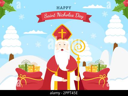 St. Nikolaus Tag oder Sinterklaas Hintergrund Vorlage Hand gezeichnet Cartoon flache Illustration Stock Vektor