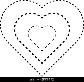 Nachzeichnen von Herzformen-Symbolen, gestrichelten und gepunkteten unterbrochenen Linien für Vorschulkinder, Kindergärten und Montessori-Kinder, die Übungsaktivitäten zum Vorschreiben, Zeichnen und Schneiden in Vektorbildern durchführen Stock Vektor
