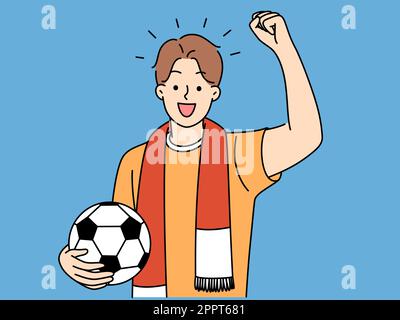 Lächelnder Mann mit Ball-Unterstützung beim Spiel Stock Vektor