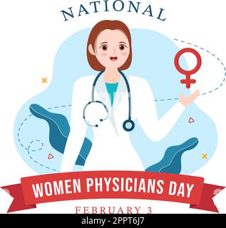 National Women Physicians Day am 3. Februar zur Ehrung landesweiter Ärztinnen in flacher Cartoon Handzeichnung von Vorlagen Illustration Stock Vektor