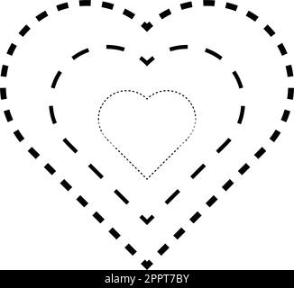 Nachzeichnen von Herzformen-Symbolen, gestrichelten und gepunkteten unterbrochenen Linien für Vorschulkinder, Kindergärten und Montessori-Kinder, die Übungsaktivitäten zum Vorschreiben, Zeichnen und Schneiden in Vektorbildern durchführen Stock Vektor
