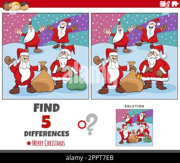 Aufgabe „Unterschiede“ für untergeordnete Elemente mit Weihnachtsklauseln Stock Vektor
