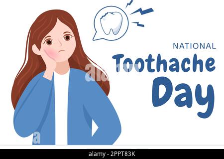 Nationaler Zahnschmerztag am 9. Februar mit Zähnen für Zahnhygiene, um keine Schmerzen zu verursachen in der flachen Cartoon Hand Drawn Templates Illustration Stock Vektor