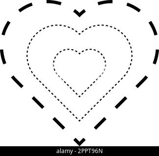 Nachzeichnen von Herzformen-Symbolen, gestrichelten und gepunkteten unterbrochenen Linien für Vorschulkinder, Kindergärten und Montessori-Kinder, die Übungsaktivitäten zum Vorschreiben, Zeichnen und Schneiden in Vektorbildern durchführen Stock Vektor