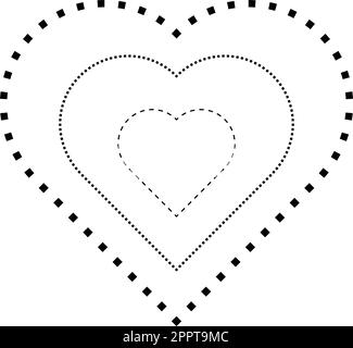 Nachzeichnen von Herzformen-Symbolen, gestrichelten und gepunkteten unterbrochenen Linien für Vorschulkinder, Kindergärten und Montessori-Kinder, die Übungsaktivitäten zum Vorschreiben, Zeichnen und Schneiden in Vektorbildern durchführen Stock Vektor
